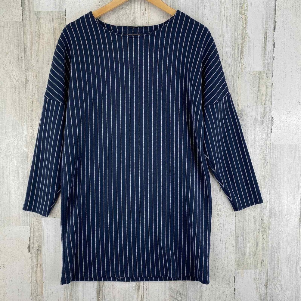 ZARA Shift Dress Womens Medium Blue Gray Pinstripe Knit Pullover - Picture 3 of 12